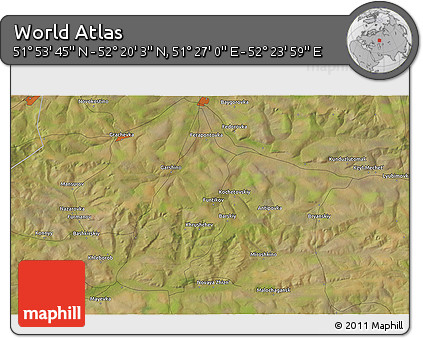 Satellite 3D Map of the Area around 52° 6' 54" N, 51° 55' 29" E