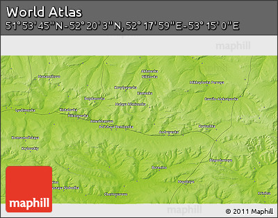 Physical 3D Map of the Area around 52° 6' 54" N, 52° 46' 29" E