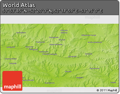 Physical 3D Map of the Area around 52° 6' 54" N, 52° 46' 29" E