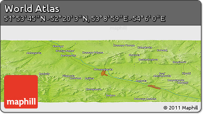 Physical Panoramic Map of the Area around 52° 6' 54" N, 53° 37' 30" E