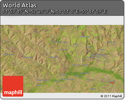 Satellite 3D Map of the Area around 52° 6' 54" N, 55° 19' 30" E