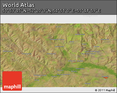 Satellite 3D Map of the Area around 52° 6' 54" N, 55° 19' 30" E