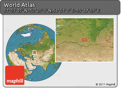 Satellite Location Map of the Area around 52° 6' 54" N, 55° 19' 30" E