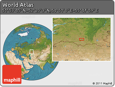 Satellite Location Map of the Area around 52° 6' 54" N, 55° 19' 30" E