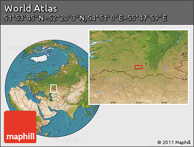 Satellite Location Map of the Area around 52° 6' 54" N, 55° 19' 30" E