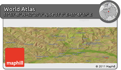 Satellite Panoramic Map of the Area around 52° 6' 54" N, 55° 19' 30" E