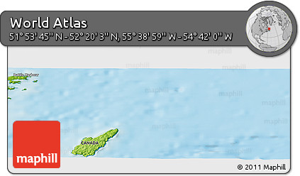Physical Panoramic Map of the Area around 52° 6' 54" N, 55° 10' 29" W