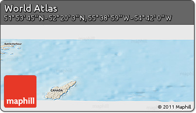 Shaded Relief Panoramic Map of the Area around 52° 6' 54" N, 55° 10' 29" W