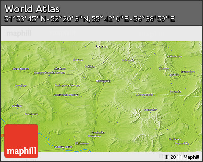 Physical 3D Map of the Area around 52° 6' 54" N, 56° 10' 29" E