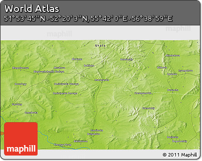 Physical 3D Map of the Area around 52° 6' 54" N, 56° 10' 29" E