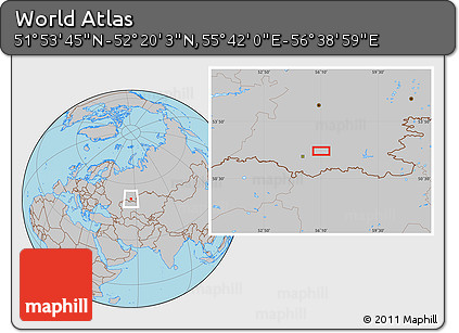 Gray Location Map of the Area around 52° 6' 54" N, 56° 10' 29" E