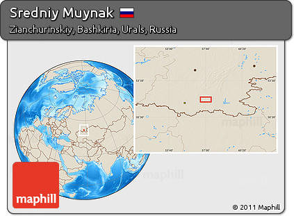 Shaded Relief Location Map of Sredniy Muynak