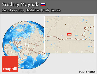 Shaded Relief Location Map of Sredniy Muynak