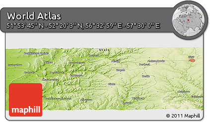 Physical Panoramic Map of the Area around 52° 6' 54" N, 57° 1' 29" E