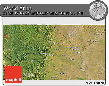 Satellite 3D Map of the Area around 52° 6' 54" N, 57° 52' 30" E