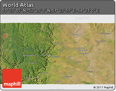 Satellite 3D Map of the Area around 52° 6' 54" N, 57° 52' 30" E