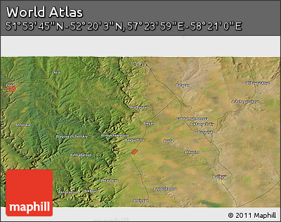 Satellite 3D Map of the Area around 52° 6' 54" N, 57° 52' 30" E