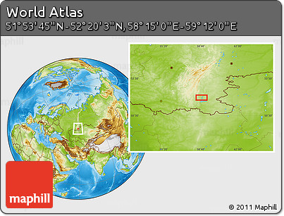 Physical Location Map of the Area around 52° 6' 54" N, 58° 43' 30" E