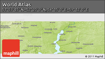 Physical Panoramic Map of the Area around 52° 6' 54" N, 58° 43' 30" E