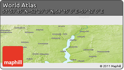 Physical Panoramic Map of the Area around 52° 6' 54" N, 58° 43' 30" E