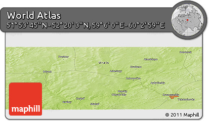 Physical Panoramic Map of the Area around 52° 6' 54" N, 59° 34' 30" E