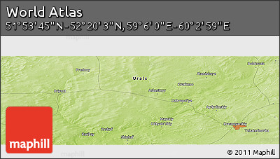 Physical Panoramic Map of the Area around 52° 6' 54" N, 59° 34' 30" E