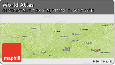 Physical Panoramic Map of the Area around 52° 6' 54" N, 59° 34' 30" E