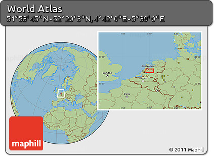 Savanna Style Location Map of the Area around 52° 6' 54" N, 5° 10' 30" E