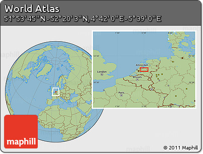 Savanna Style Location Map of the Area around 52° 6' 54" N, 5° 10' 30" E