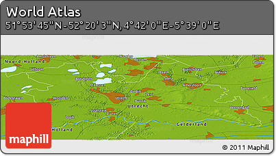 Physical Panoramic Map of the Area around 52° 6' 54" N, 5° 10' 30" E