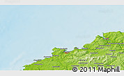 Physical 3D Map of the area around 52° 6' 54" N, 5° 1' 30" W