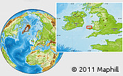 Physical Location Map of the area around 52° 6' 54" N, 5° 1' 30" W