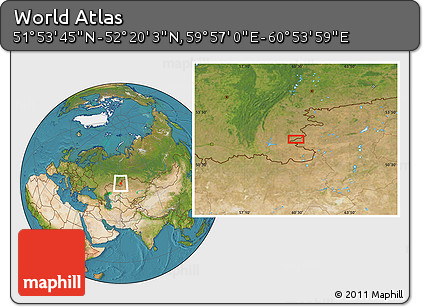 Satellite Location Map of the Area around 52° 6' 54" N, 60° 25' 29" E