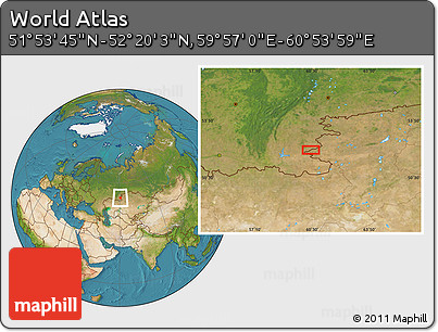 Satellite Location Map of the Area around 52° 6' 54" N, 60° 25' 29" E
