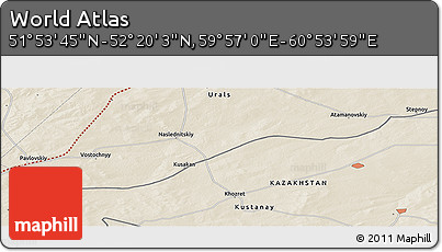 Shaded Relief Panoramic Map of the Area around 52° 6' 54" N, 60° 25' 29" E