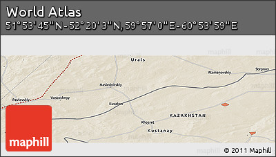 Shaded Relief Panoramic Map of the Area around 52° 6' 54" N, 60° 25' 29" E