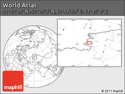 Blank Location Map of the Area around 52° 6' 54" N, 61° 16' 29" E