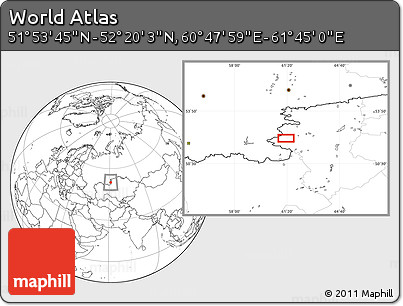 Blank Location Map of the Area around 52° 6' 54" N, 61° 16' 29" E