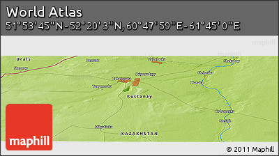 Physical Panoramic Map of the Area around 52° 6' 54" N, 61° 16' 29" E