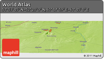 Physical Panoramic Map of the Area around 52° 6' 54" N, 61° 16' 29" E