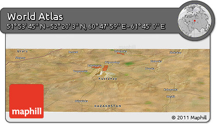 Satellite Panoramic Map of the Area around 52° 6' 54" N, 61° 16' 29" E