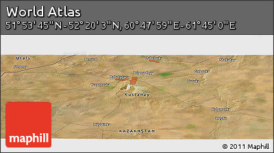 Satellite Panoramic Map of the Area around 52° 6' 54" N, 61° 16' 29" E