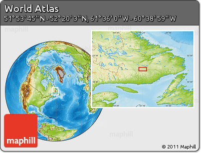 Physical Location Map of the Area around 52° 6' 54" N, 61° 7' 30" W
