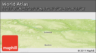 Physical Panoramic Map of the Area around 52° 6' 54" N, 61° 7' 30" W