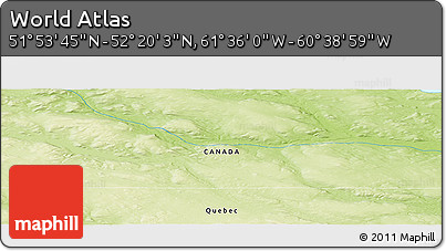 Physical Panoramic Map of the Area around 52° 6' 54" N, 61° 7' 30" W