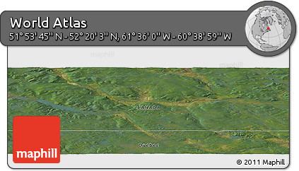 Satellite Panoramic Map of the Area around 52° 6' 54" N, 61° 7' 30" W