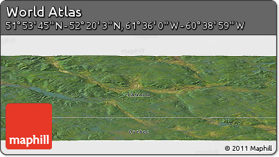 Satellite Panoramic Map of the Area around 52° 6' 54" N, 61° 7' 30" W