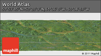 Satellite Panoramic Map of the Area around 52° 6' 54" N, 61° 7' 30" W
