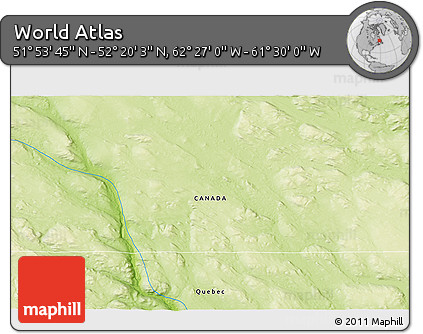Physical 3D Map of the Area around 52° 6' 54" N, 61° 58' 30" W