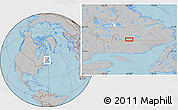 Gray Location Map of the area around 52° 6' 54" N, 61° 58' 30" W, hill shading